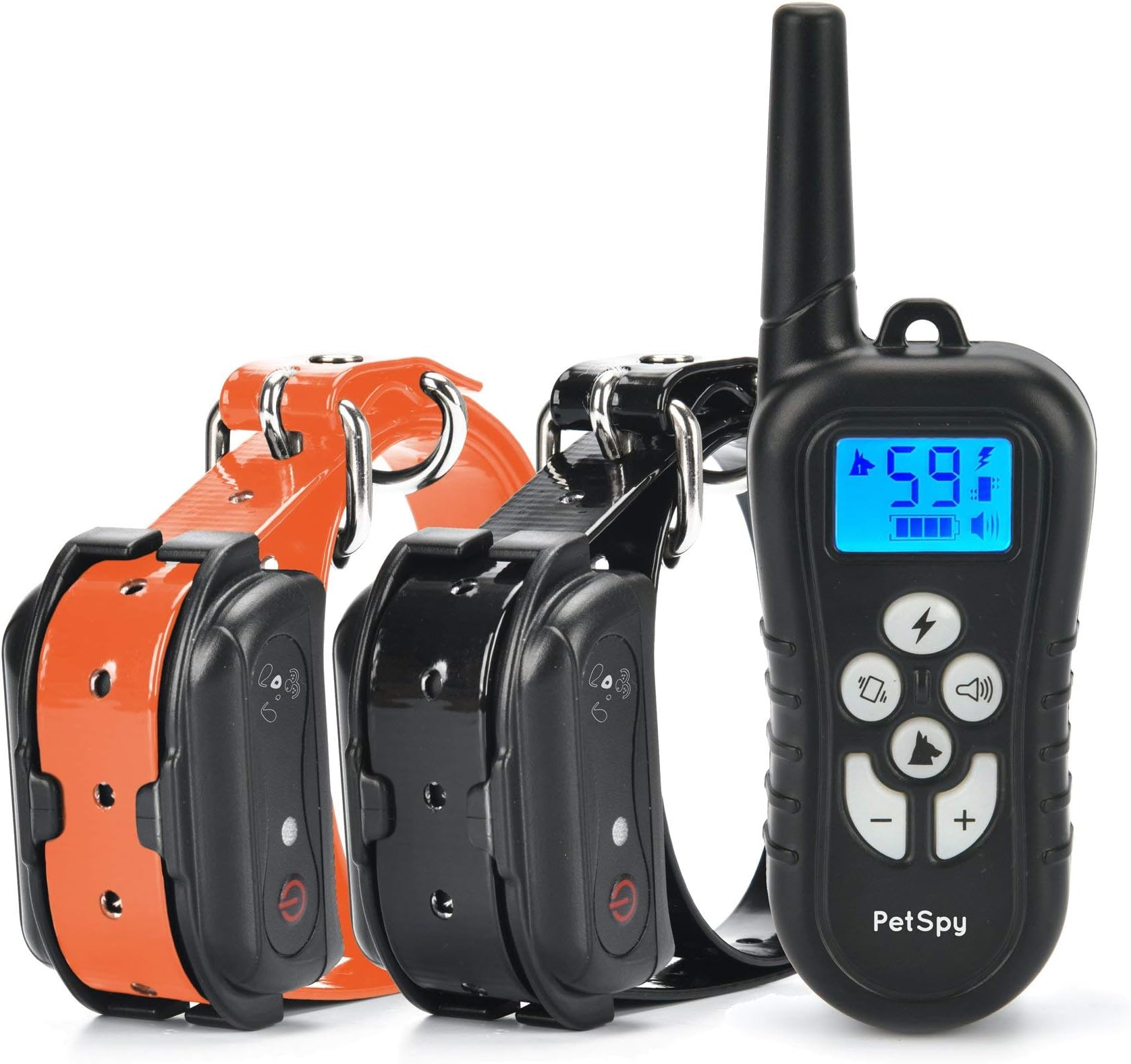 PetSpyDual Dog Training Shock Collar for 2 Dogs with Beep, Vibration and Electric Shocking, Rechargeable and Waterproof E-Collar Remote Trainer