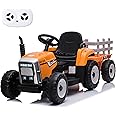 sopbost 12V 7Ah Ride On Tractor Ride On Car with Remote Control Electric Car with Trailer Battery Powered Ride On Toys Car for Kids Boys Girl, Music Play, Orange