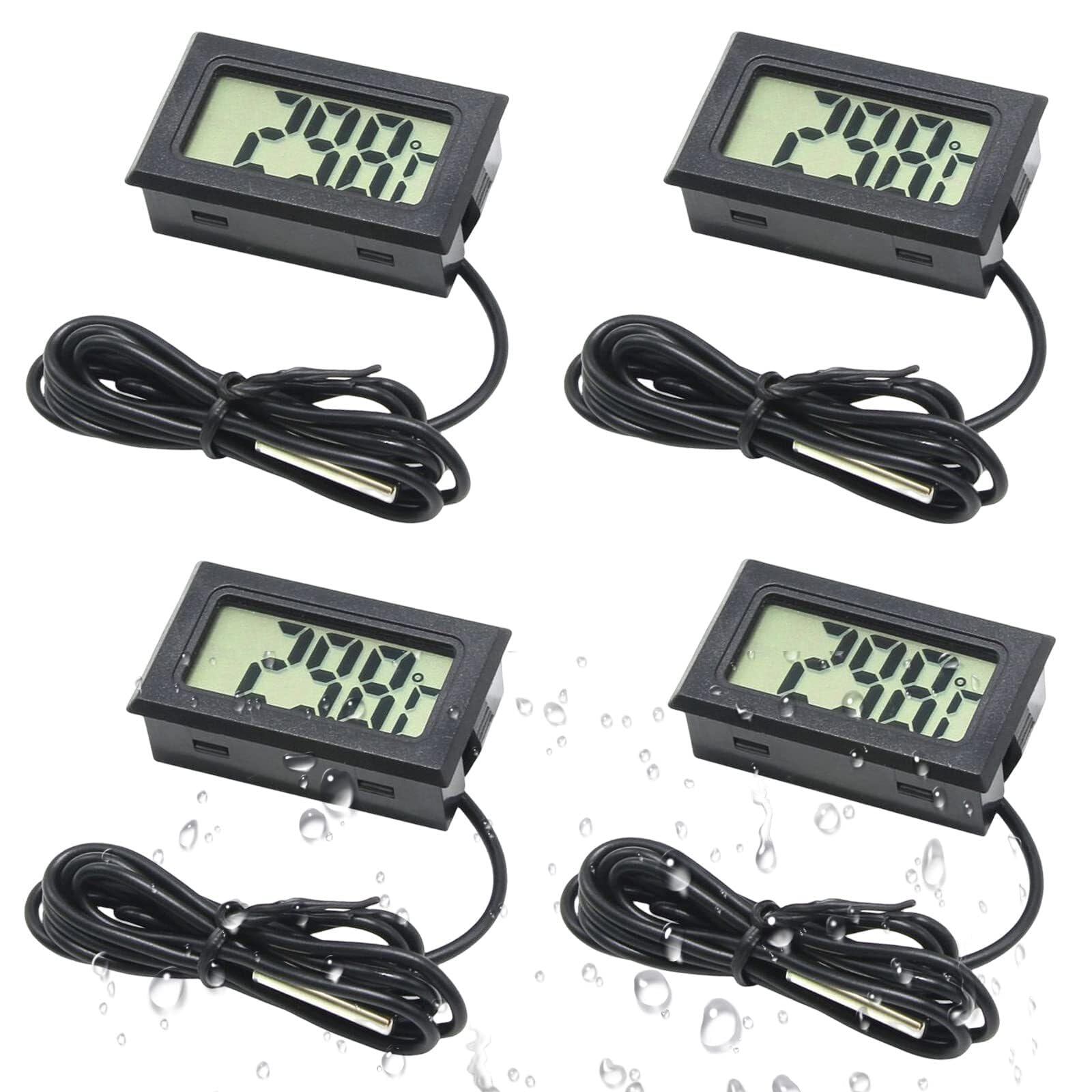 4 Pack Digital LCD Thermometer Aquarium Thermometer Radiator Balancing Thermometer with External Waterproof Probe for Fridge Freezer Refrigerator Aquarium Fish Tank Water Temperature