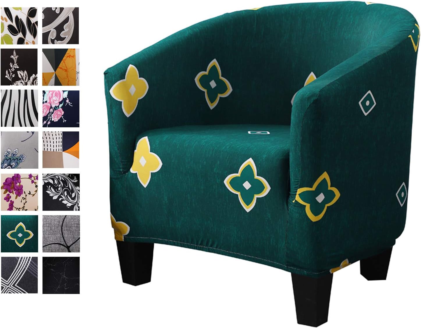 WOMACO Club Chair Slipcover Printed Stretch Armchair Tub/Round Barrel Swivel Chair Covers with Elastic Bottom Sofa…