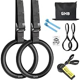 GHB Gymnastic Rings Gym Rings 1.1" Olympic Rings | Adjustable Straps Pull Up Rings Sets for Workout Bodyweight Fitness Training