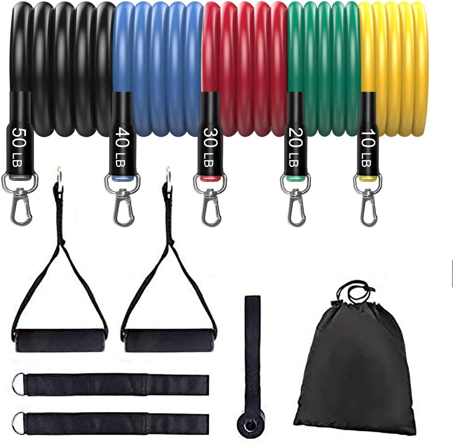 LSYUE 11pcs Resistance Bands Set, Exercise Bands with Door Anchor, Handles, Waterproof Carry Bag, Legs Ankle Straps for Resistance Training, Physical Therapy, Home Workouts, Fitness,Home Gym Yoga