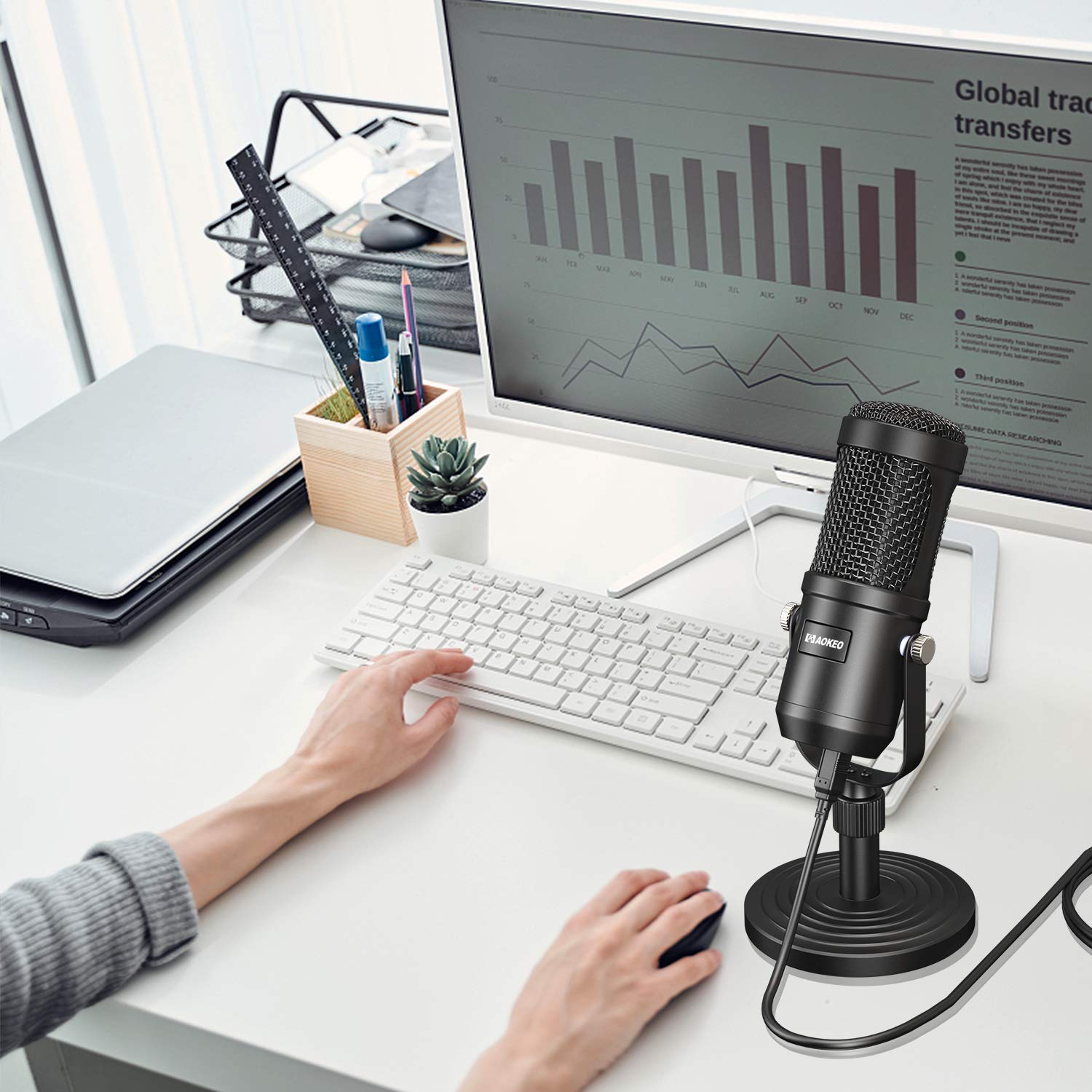 Aokeo USB Microphone, Condenser Podcast Microphone for Computer. Suitable for Recording, Gaming, Desktop, Windows, Mac, YouTube, Streaming, Discord