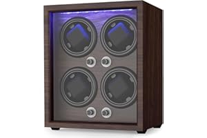 Domivans Watch Winder for Automatic Watches,Wooden Watch Rotating Case with LED Light,4 Rotation Modes,Elastic Watch Pillows Quiet Mabuchi Motor
