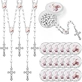 Jadive 24 Piece Scented Wood Rosary Beads Baby Baptism Party Favors Rosary Necklace for Women Men Angel Baby First Communion Gifts with Case for Mother Elder Gifts (White)