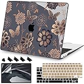 Teryeefi for MacBook Air 13 inch Case 2021 2020 2019 2018 Release (Model A2337 A2179 A1932 Retina Display with Touch ID), Plastic Hard Shell Case & Keyboard Cover for MacBook Air 13 M1, Gold Flowers
