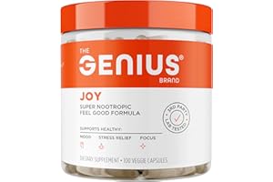THE GENIUS BRAND Genius Joy, Nootropic Mood Enhancer Supplement - Support Cognitive Health, Enhance Mood & Neural Function with Brain Boosting L-Theanine, Panax Ginseng & SAM-e - Organic, Non-GMO, & Gluten-Free