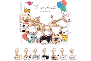 DoreenBeads 7Pcs Cat Stitch Marker for Crocheting and Knitting, Locking Alloy Enamel Cute Cartoon Cat Crochet Stitch Marker with Lobster Clasp Knitting Crocheting Accessories Gold