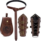 A ANGG Renaissance Belt, 3 PCS Medieval Accessories Leather Belt Pouch & Leather Bracers for Men & Women Renaissance Fair Halloween Cosplay Accessories Brown