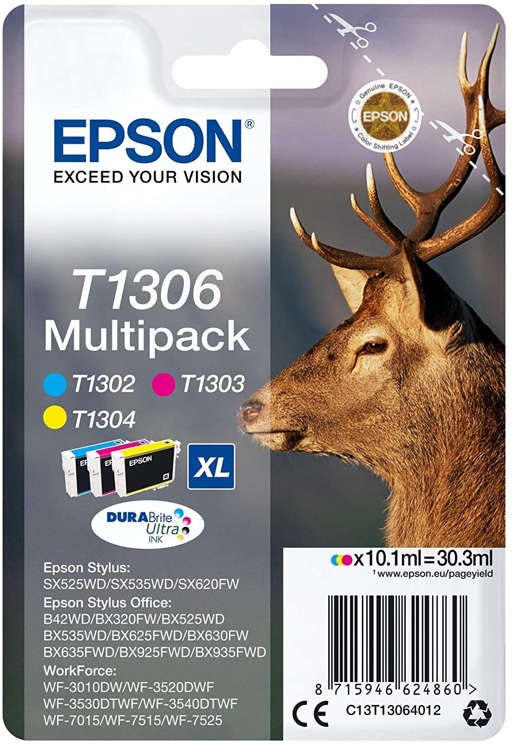 Epson T130640 Stylus SX525WD/SX620FW XL Pack of 3 Ink Cartridges