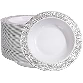 I00000 60 Plastic Soup Bowls 12 oz, Silver Disposable Dessert Salad Bowls,Silver Platsic Party Dishes for Party and Wedding