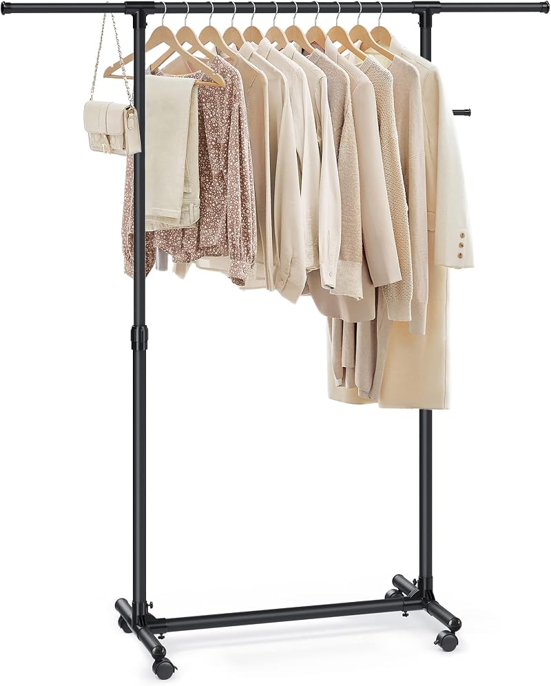 SONGMICS Clothes Rack with Castors Adjustable Height 97-165 cm Black LLR001B01
