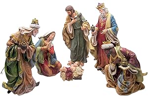 Wowser Freestanding Christmas Decor- Large 6-Piece Multi-Color Traditional Nativity Set, Religious Gift, 16.5 Inches High