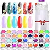 Anself Gel Nail Polish, 36 Colors 8ml Nail Polish Set Nail Art Pigment Set UV Gel Builder Solid Glue Extension Gel with 15 Pa