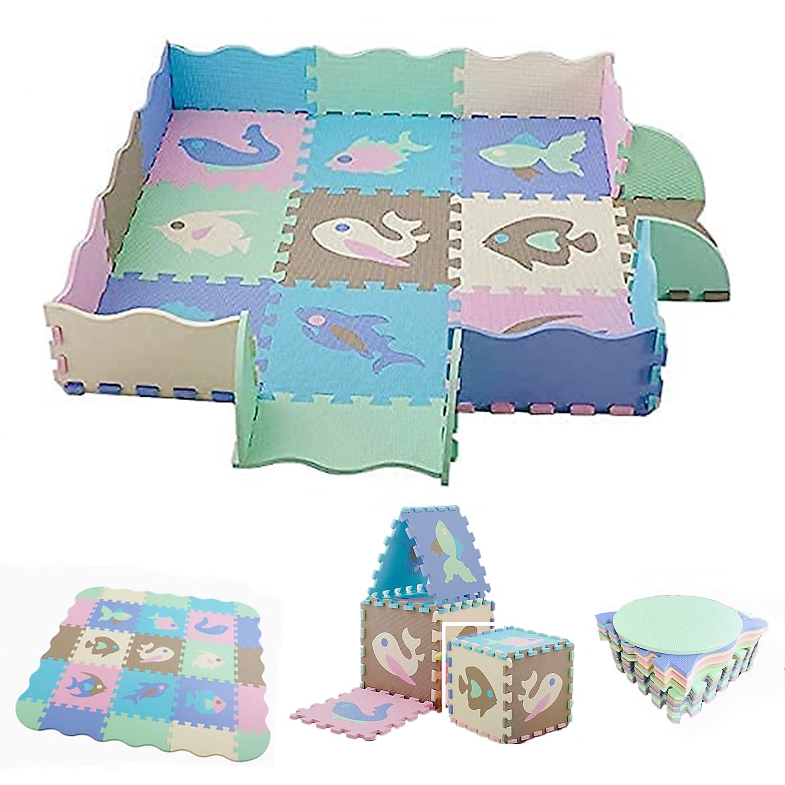 HB.YE Foam Puzzle Play Mat With Borders Soft Jigsaw Tiles Interlocking Play Mat Activity Gym Puzzle Mat for Baby Kids (021)