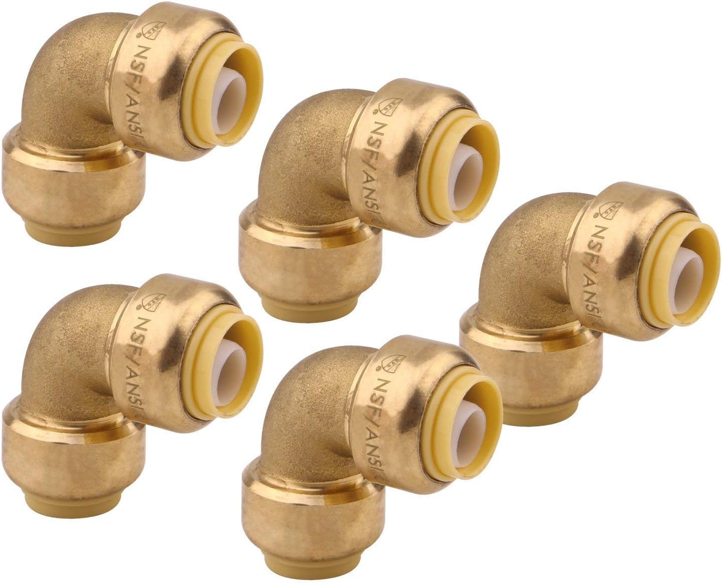 90 Degree Elbow Plumbing Fitting Pipe Connector, 1/2 Inch, PEX Fittings, Push-to-Connect, Copper, CPVC, Pack of 5