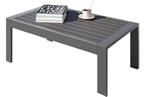 KISS THE WATER All-Weather Aluminum Outdoor Coffee Table, Modern Coffee Table for Outside, Rectangle Patio Coffee Table for Balcony Garden, Deep Grey
