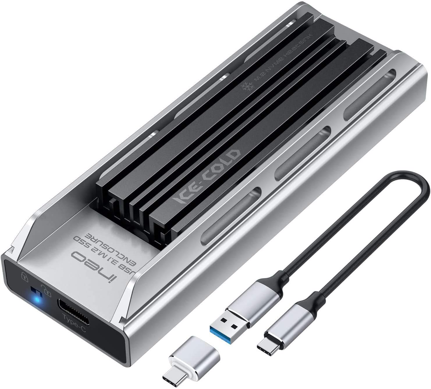 ineo Quick Change M.2 PCIe NVMe USB C 3.1 Gen 2 Tipo-C Caja Aluminio de enfriamiento Carcasa Externa para SSD con disipador de Calor para 2280 m2 PCIe NVMe SSD [C2600I-NVMe]: Amazon.es: