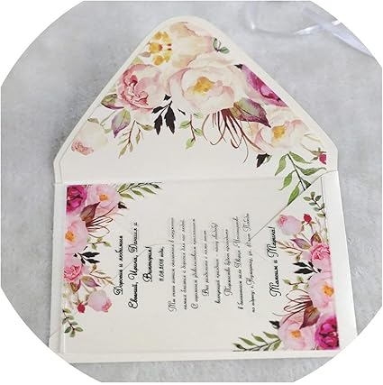 Amazon ホットなプリント フローラ 結婚式 招待状 デザイン アクリルカード 結婚式 招待状カード エンブロイ付き Standard Size 招待状 文房具 オフィス用品