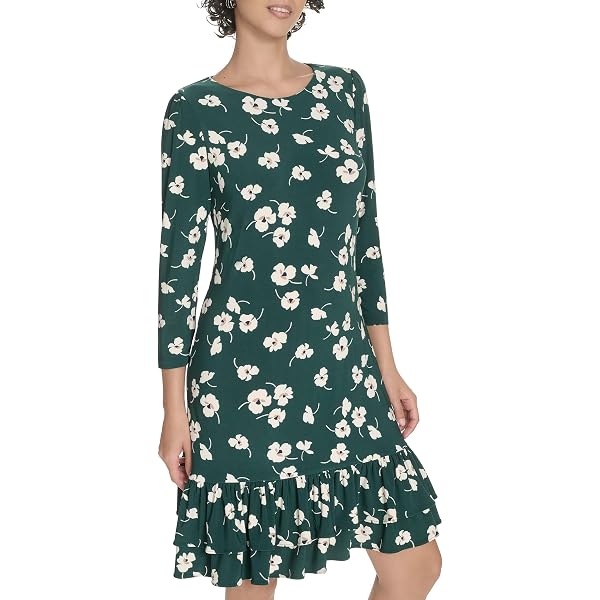 tommy hilfiger printed jersey bell sleeve a line dress Tommy Hilfiger Jersey A-Line Bell 3/4 Sleeve Navy Madala Print Dress sz 2~36" L