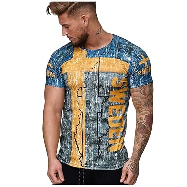 Aiserkly Sommer Rundhalsausschnitt Kurzarm T Shirt mit 3D Druck Trend World Cup Printing
