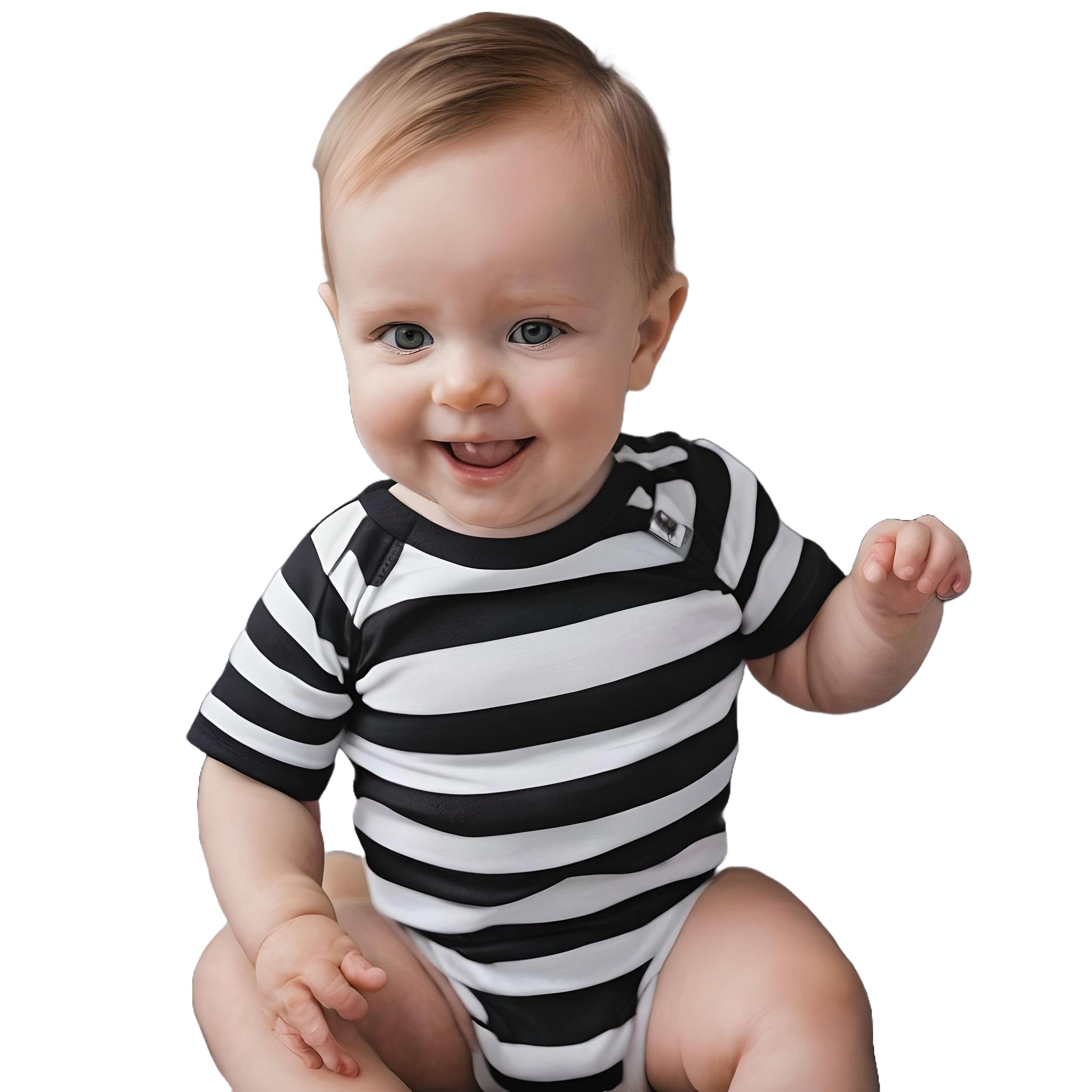 Photo 1 of COUVER Unisex Baby Infant Toddler Short Sleeve Stripe Cotton Bodysuit Onesie, Black and White, 12M