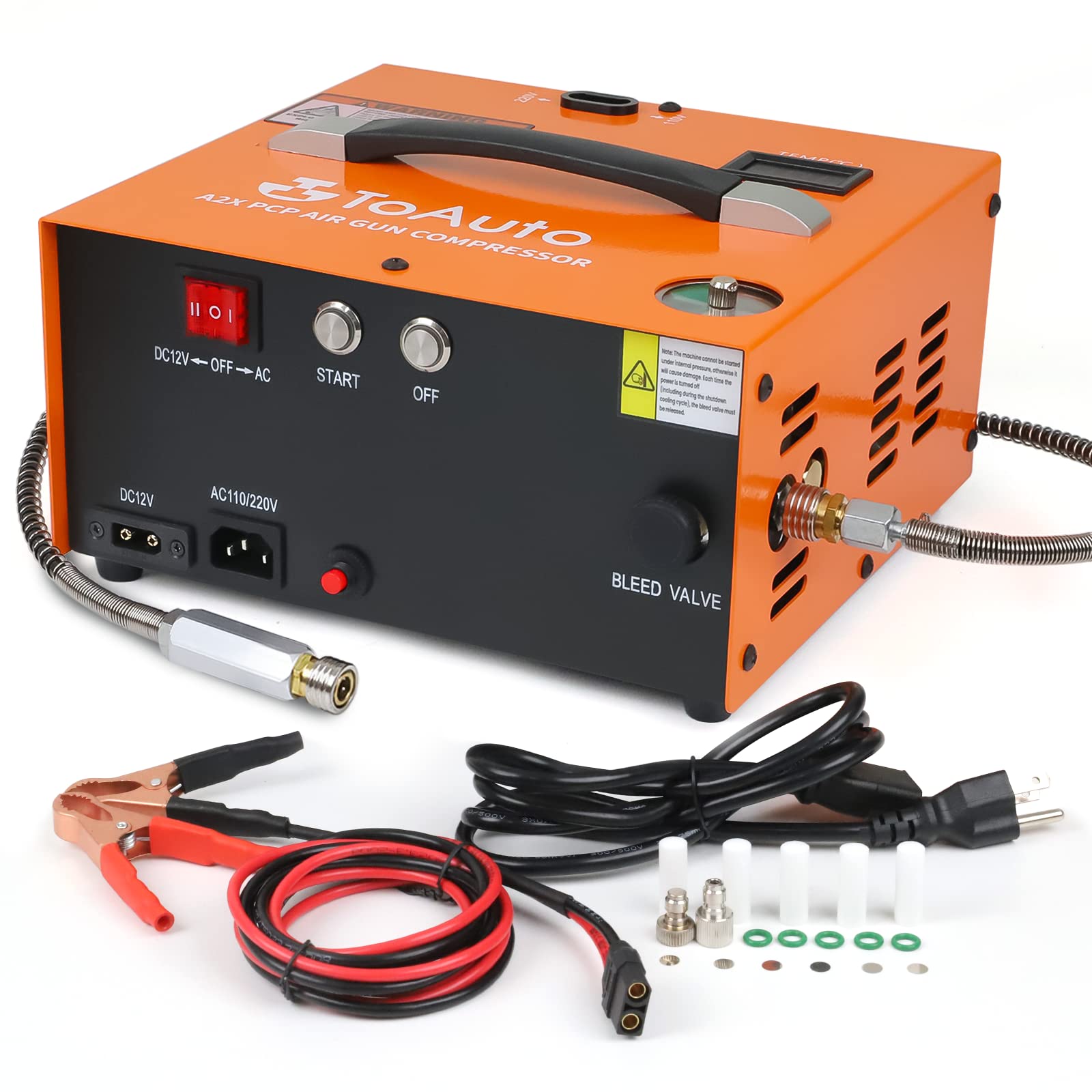Photo 1 of TOAUTO A2X Upgraded PCP Air Compressor, One Button Start, Auto-Stop, Portable 4500Psi/30Mpa, Oil/Water-Free, HPA Compressor for Paintball/PCP Air Rifle/Scuba Tank,Powered by Home 110VAC or Car 12VDC