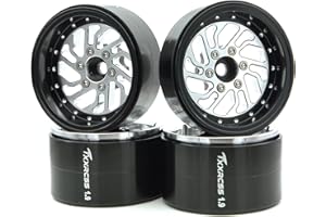 TxxRcss RC 1.9 Inch Beadlock Wheels Offsets -8.5mm Rims Hex 12mm Aluminum Wheel for TRX4 TRX6 SCX10 Gen8 1/10 RC Crawler Remote Control Car Upgrades Accessories (Silver & Black)