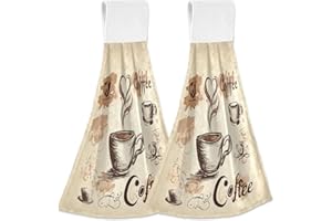 DUSSDIL Coffee Bean Cups Kitchen Hanging Towel 12 x 17 In Cafe Theme Hearts Face Hand Fingertip Towels Set of 2 Pcs Tie Tea Bar Dish Cloths Dry Towel Soft Absorbent Durable for Laundry Room Decor