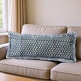 Ridhi Block Print Peacock Blue 36"x14" Set 1-100% Cotton Ruffle Lumbar Sham Cover Boho Floral Pillowcase, Farmhouse Cottagecore Bedding, Soft Decorative Cover Gift for Spring, Easter, Valentine