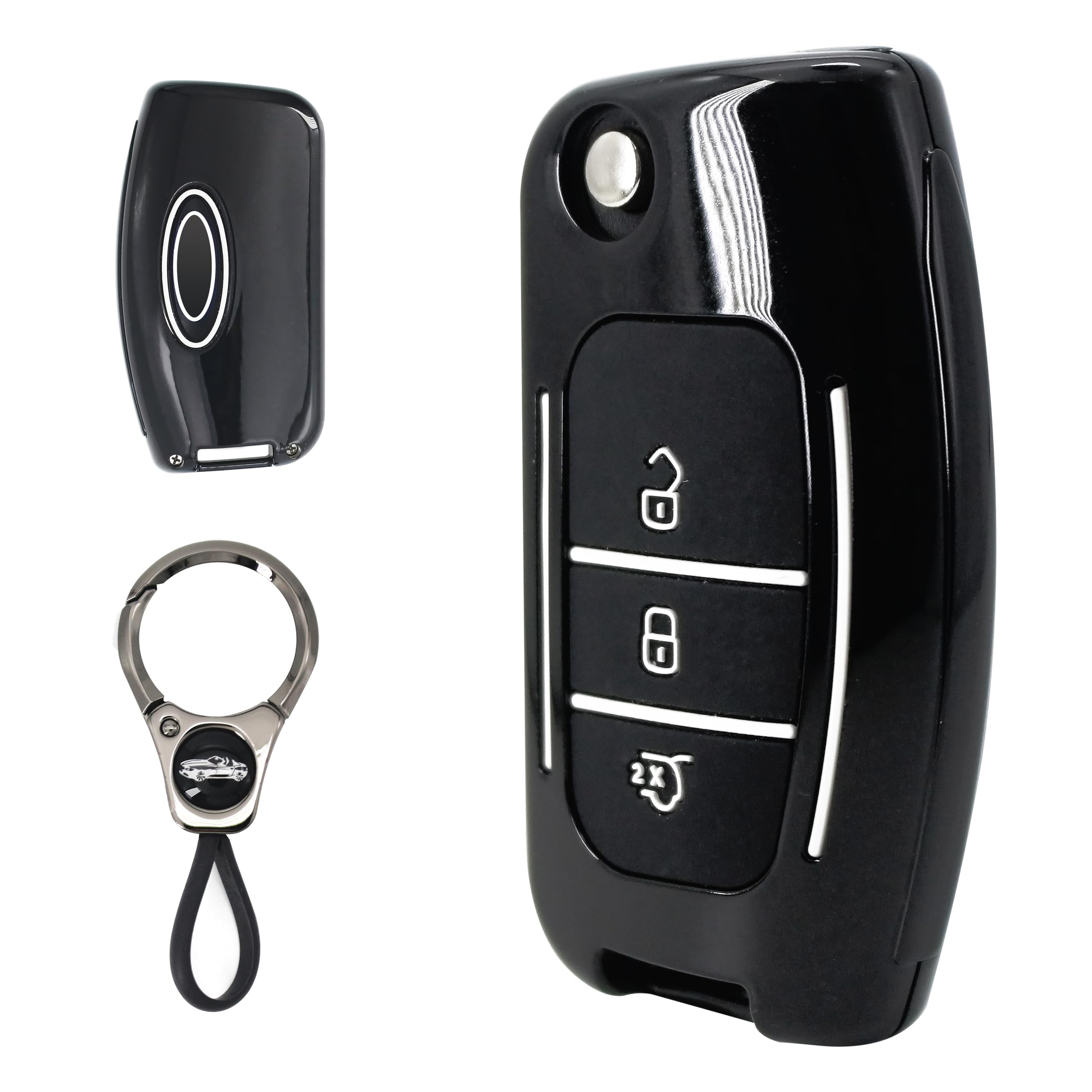 ABS Plastic with Silicone Inner Sleeve Protective Cover for Ford Flip Folding Key Fob,3 Buttons Car Key Case Shell Compatible with Ford Fiesta/Focus/Galaxy/Fusion/Mondeo/Kuga-Black