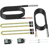 DROK 2 Pack Waterproof DS18B20 Temperature Sensor Probes with 2 Pack Probe Adapter Boards, Female to Female Jumper Wires and 4.7K ohm Resistors for Arduino Raspberry Pi DIY