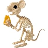 JOYIN 9.5" Mouse Skeleton with Cheese Halloween Decoration, Posable Animal Skeleton Prop with Movable Joints, Plastic Fake Rat Bones for Haunted House, Indoor Outdoor Garden Spooky Scene Decor