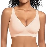 LEYSHE Deep V Neck Wireless Bra Comfortable Seamless Bra Deep Plunge T Shirt Bra No Underwire Padded Push Up Bra