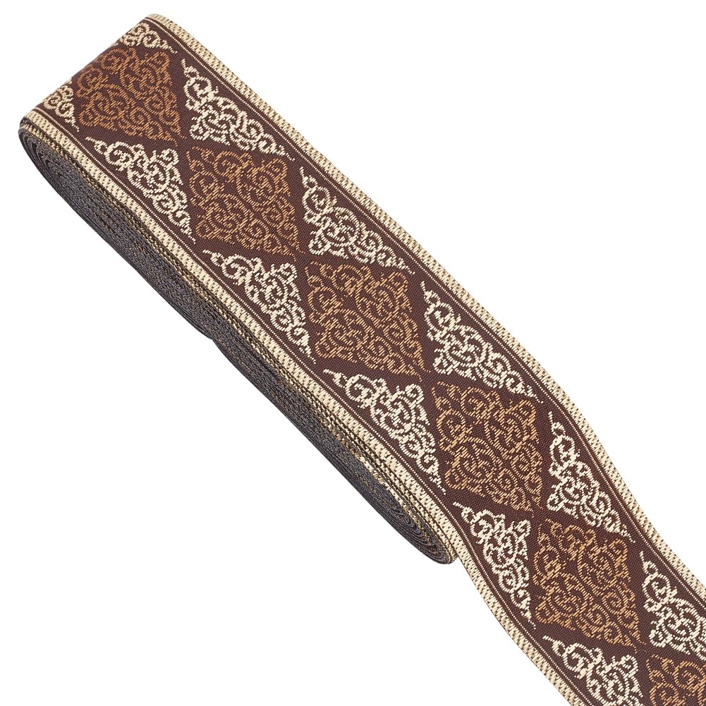 DELORIGIN 10 Yards Ethnic Style Jacquard Ribbon, 2 inch (50mm) Rhombus Fabric Trim Embroidered Woven Lace Ribbon for Sewing Clothing Bag Holiday Party Decor Gift Wrapping