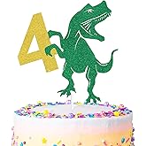 Roar I'm 4 Cake Topper, Rex 4, Jungle Safari Dinosaur Cake Decor for Boys Girls, Happy 4th Birthday Party Decorations