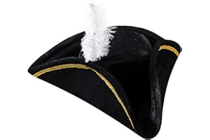 Spooktacular Creations Buccaneer Tricorn Hat with Feather, Universal Trimming Pirate Hat for Adults, Halloween Costume Accessory, Revolutionary War Theme Party Dress Up