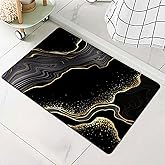 Bath Mat Rug-Gold Black Marble Pattern Rubber Non Slip Quick Dry Super Absorbent Thin Bathroom Rugs Fit Under Door Washable Bathroom Floor Mats-Shower Rug for in Front of Bathtub,Shower Room,Sink