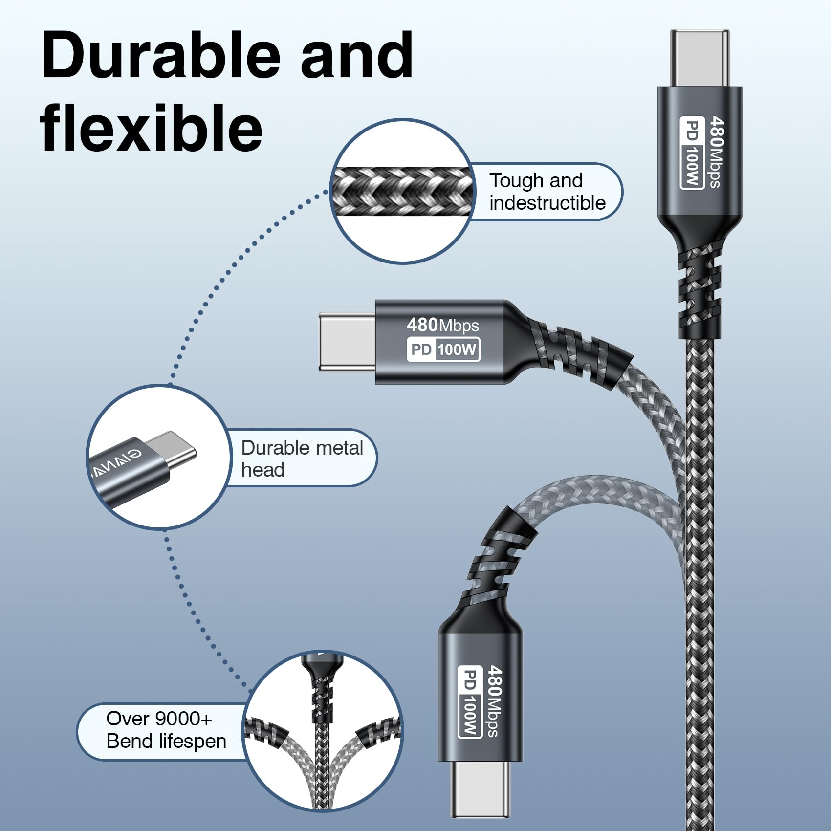 GIANAC 100W USB C auf USB C Kabel [2 Stück 2M] Schnellladekabel USB C PD 5A/100W USB C Ladekabel mit E-Mark Chip für iPhone 15 Pro Macbook Pro iPad Pro,Samsung Galaxy S23 S22 S21 usw 2