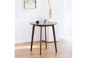 Livinia Canberra 27.6" Round Wooden Dining Table/Small Mid Century Modern Malaysian Oak Kitchen Table (Walnut)