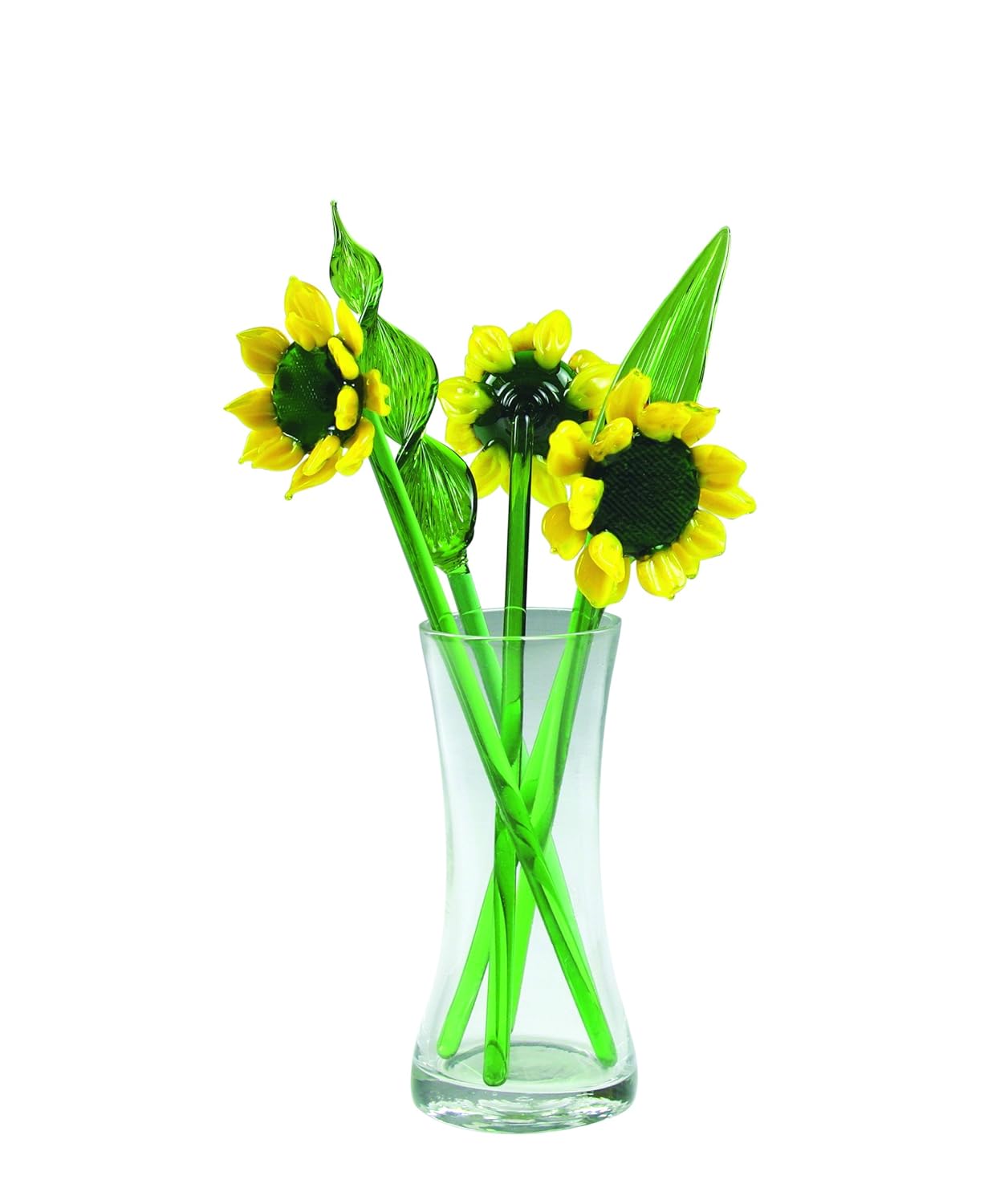 Buy New Hand Blown Glass Yellow Sunflower And Leaves Set With