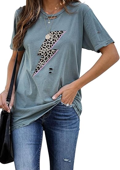 Amazon Co Jp Infitty レディース ベーシック グラフィック Tシャツ カジュアル 夏 半袖シャツ ブラウス リップ ヒョウ柄 トップス チュニック Us サイズ Medium カラー ブルー 服 ファッション小物