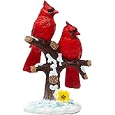 BANBERRY DESIGNS Cardinals Sitting on Branches - Two Red Cardinals on Snowy Tree Branches - Holiday Figurines - Winter Berry Themed Stands 6.5" H