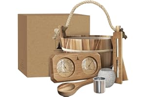 Northwood Sauna - Sauna Accessories Kit - Handmade from Canadian Red Cedar Wood - Core Set (Bucket & Ladle, Thermometer & Hygrometer, Sand Timer, Aromatherapy Cup)