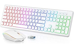 Wireless Keyboard and Mouse Combo - RGB Backlit, Rechargeable & Light Up Letters, Full-Size, Ergonomic Tilt Angle, Sleep Mode, 2.4GHz Quiet Keyboard Mouse for Mac, Windows, Laptop, PC, Trueque(White)