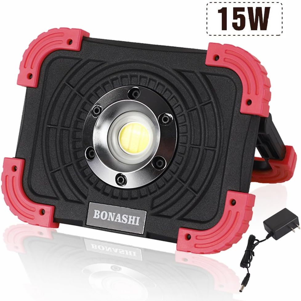 Bonashi Portable LED Work Light, Super Bright 15W Emergency Light,COB LED Flashlight With Aluminum Body,Rechargeable Outdoor Food light,4400 mAh Power Bank for Walking,Hiking,Workshop