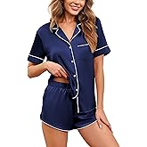 Ekouaer Womens Silk Satin Pajamas Set Short Sleeve Sleepwear Button Down Loungewear 2 Piece Pjs Shorts Set S-5X Plus Size