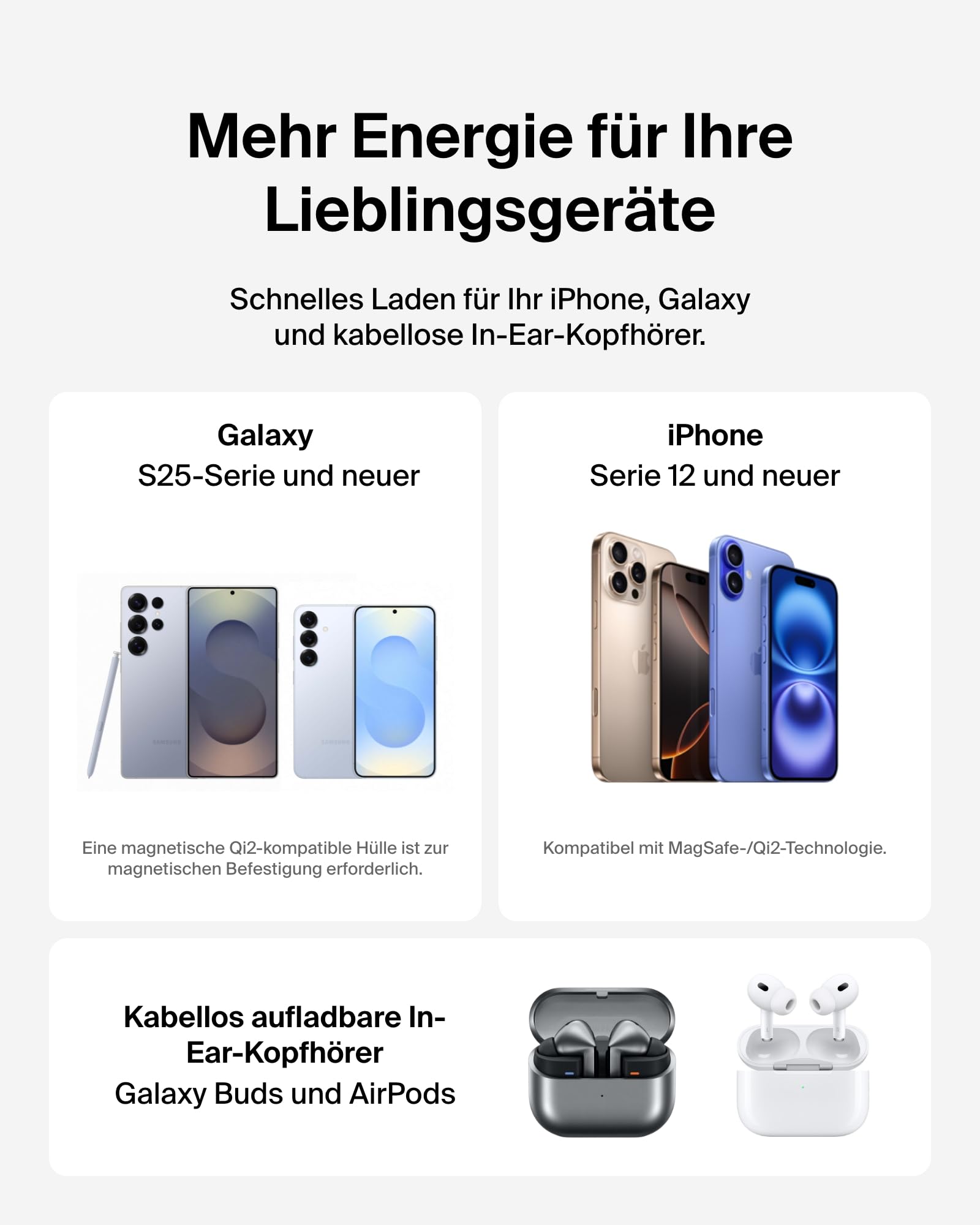 Belkin BoostCharge 2-in-1 Induktive Ladestation mit Qi2, 15W, MagSafe-kompatibles Ladegerät, Kabellose, Kompakte, Verstellbare, für iPhone 17, Air, 16, Pixelsnap, AirPods, inkl. 30-W-Netzteil – Weiß 6