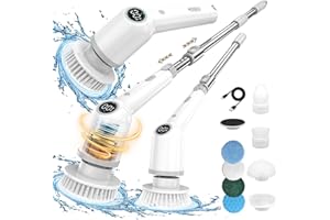 MAXDORIA Electric Spin Scrubber,Cordless Bath Tub Power Scrubber,Cordless Cleaning Brush with 8 Replaceable Brush Heads,3 Adjustable Speeds,and Adjustable Extension Handle for Bathroom,Kitchen,Car