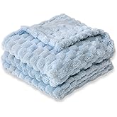 HOMRITAR Baby Blanket for Boys or Girls 3D Jacquard Fluffy Fuzzy Soft Warm Cozy Flannel Fleece Warm Blanket for Nursery, Stroller Toddler Bedding (30 x 40 Inch, Blue)